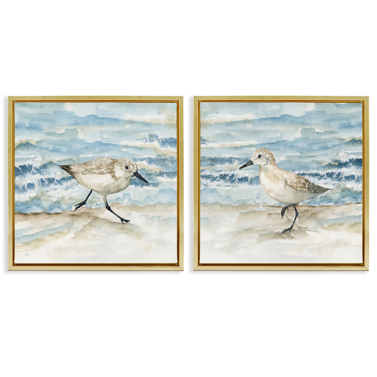 Stupell Industries Sandpipers Treading Beach Shore 2pc Floating Frame Set Design by Nan